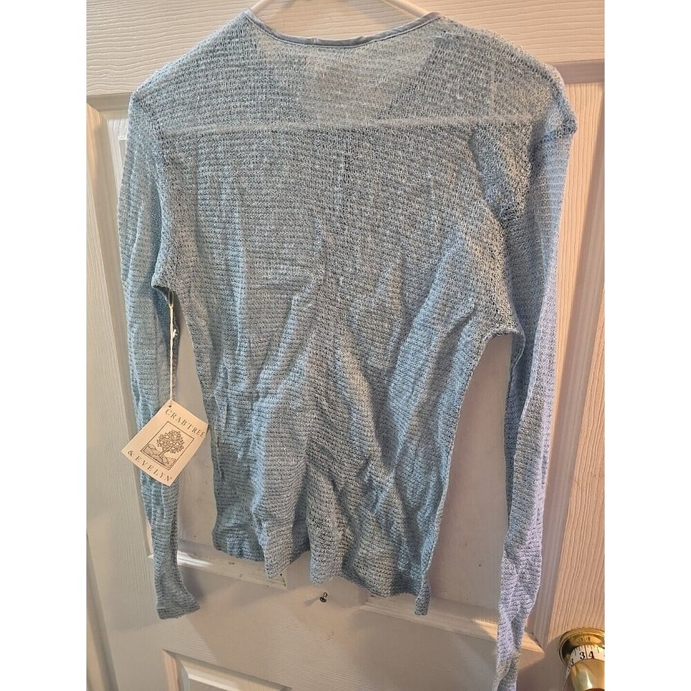 crabtree evelyn NWT Mohair, Wool, Silk Blend Cardigan Sweatee Dusty Blue. Medium - Picture 13 of 15